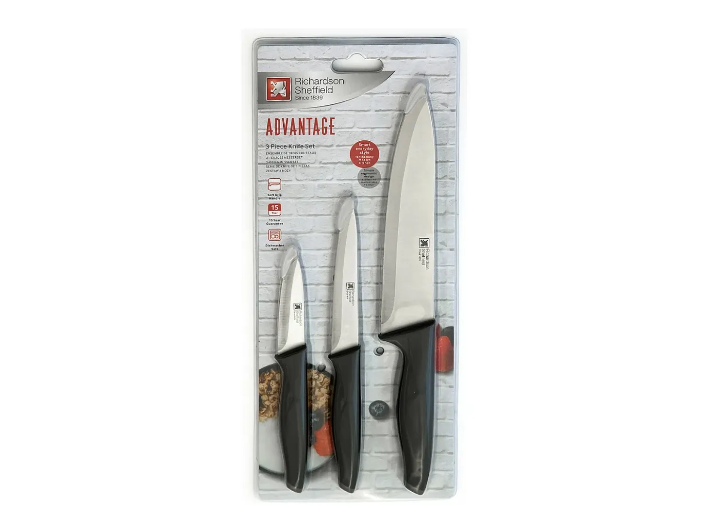 Advantage - Juego de 3 cuchillos : cuchillo de pelar, cuchillo útil y cuchillo cocina
