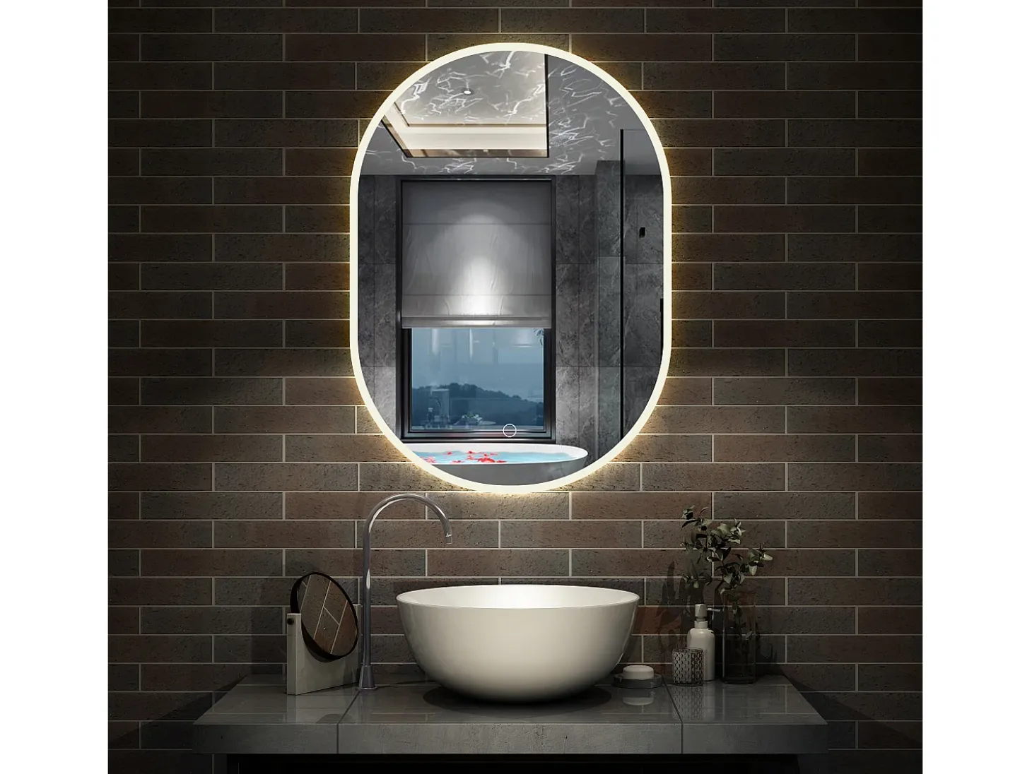 AICA espejo 45 x 75 cm ,olvado,luz led con 3 colores,con función antivaho,brillo ajustable,función de memoria agapada