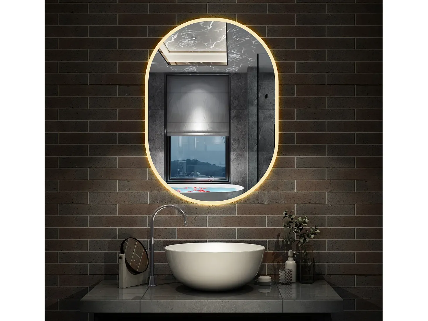 AICA espejo 45 x 75 cm ,olvado,luz led con 3 colores,con función antivaho,brillo ajustable,función de memoria agapada
