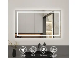 AICA Espejo 80 x 60 cm ,rectangular ,luz led,antivaho y brillo regulable,función de memoria agapada