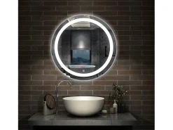AICA Espejo 60 x 60 cm ,redondo,luz led,antivaho y brillo regulable,función de memoria agapada
