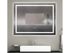 AICA espejo 80 x 60 cm,rectangular,con función antivaho,Bluetooth, espejo con luz de 3 colores,brillo ajustable,función de memoria agapada