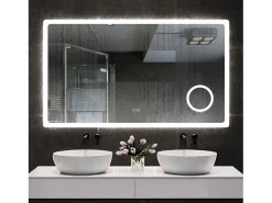 AICA Espejo 120 x 70 cm,rectangular,con función antivaho,Bluetooth，lupa 3x,con luz de 3 colores,brillo ajustable,función de memoria agapada