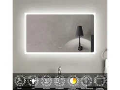 AICA espejo 1200 x 700 mm,con función antivaho,Bluetooth，espejo con luz de 3 colores,brillo ajustable,función de memoria agapada