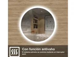 AICA Espejo de baño con iluminación LED Espejo redondo,80 cm, antivaho, brillo ajustable, memoria de apagado