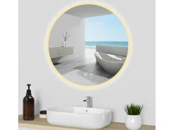 AICA Espejo de baño con iluminación LED Espejo redondo,80 x 80 cm,luz 3 colores, antivaho, brillo ajustable, memoria de apagado