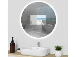 AICA Espejo de baño con iluminación LED Espejo redondo,80 x 80 cm,luz 3 colores, antivaho, brillo ajustable, memoria de apagado