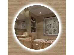 AICA Espejo de baño con iluminación LED Espejo redondo,120 cm, antivaho, brillo ajustable, memoria de apagado