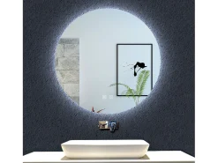 AICA Espejo de baño con iluminación LED Espejo redondo,60 x 60 cm, luz 3 colores, antivaho, memoria de apagadobrillo ajustable