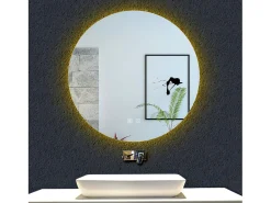 AICA Espejo de baño con iluminación LED Espejo redondo,60 x 60 cm, luz 3 colores, antivaho, memoria de apagadobrillo ajustable