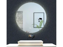 AICA Espejo de baño con iluminación LED Espejo redondo,60 x 60 cm, luz 3 colores, antivaho, memoria de apagadobrillo ajustable
