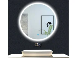AICA Espejo de baño con iluminación LED Espejo redondo,80 cm,luz 3 colores, antivaho, brillo ajustable, memoria de apagado