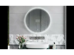 AICA Espejo de baño con iluminación LED Espejo redondo,70 cm, antivaho, brillo ajustable, memoria de apagado