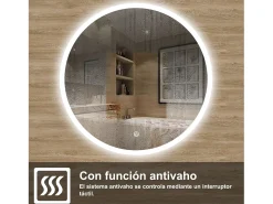 AICA Espejo de baño con iluminación LED Espejo redondo,90 cm, antivaho, brillo ajustable, memoria de apagado