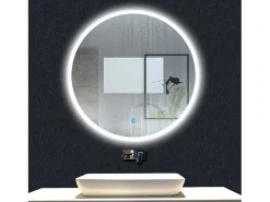 AICA Espejo de baño con iluminación LED Espejo redondo,60 cm, luz 3 colores, antivaho, brillo ajustable, memoria de apagado