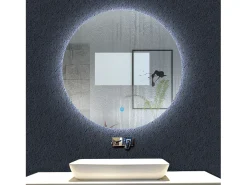 AICA Espejo de baño con iluminación LED Espejo redondo,60 x 60 cm, antivaho, brillo ajustable, memoria de apagado