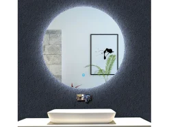 AICA Espejo de baño con iluminación LED Espejo redondo,60 x 60 cm, antivaho, brillo ajustable, memoria de apagado