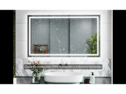 AICA Espejo de baño con luz LED,100 x 60 cm,luz led+ antivaho+ brillo ajustable+ función de memoria agapada