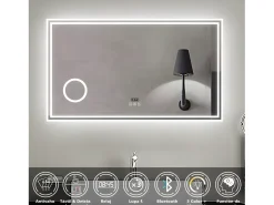 Aica Espejo de baño LED 120×70 cm,Reloj,Lupa,Bluetooth