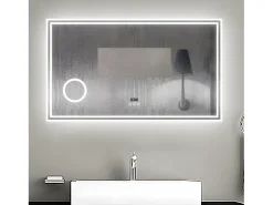 Aica Espejo de baño LED 140×80 cm,Reloj,Lupa,Bluetooth