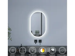 Aica Espejo de baño LED 450 x 750 mm, ovalado, antivaho, luminosidad regulable