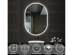 Aica Espejo de baño LED 45 x 90 cm, ovalado, antivaho, luminosidad regulable