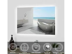 Aica Espejo de baño LED 70 x 50 cm, antivaho, brillo regulable, función memoria