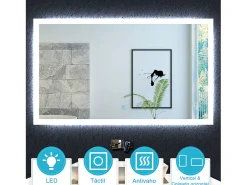 Aica Espejo de baño LED 120×70cm,antivaho,interruptor táctil