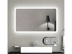 Aica Espejo de baño LED 120×70cm,Bluetooth,antivaho