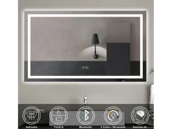 Aica Espejo de baño LED 160×80cm,Bluetooth,Regulación continua,Antivaho