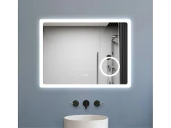 Aica Espejo de baño LED 80×60cm,Bluetooth,Espejo de aumento