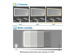 Aica Espejo de baño LED 120×70cm,Bluetooth,Espejo de aumento