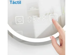 Aica Espejo de baño LED 60×80cm,reloj,antivaho,luminosidad regulable,ovalado