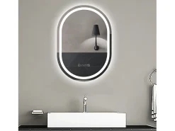 Aica Espejo de baño LED 60×80cm,reloj,antivaho,luminosidad regulable,ovalado