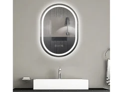 Aica Espejo de baño LED 60×80cm,reloj,antivaho,luminosidad regulable,ovalado