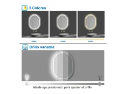 Aica Espejo de baño LED 60×80cm,reloj,antivaho,luminosidad regulable,ovalado