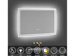 Aica Espejo de baño LED 80×60cm,Bluetooth,Antivaho