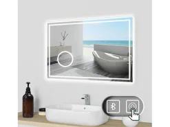 Aica Espejo de baño LED 80×60cm,Bluetooth,3×lupa