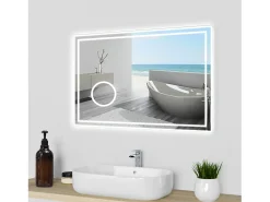 Aica Espejo de baño LED 80×60cm,Bluetooth,3×lupa