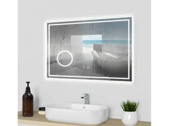 Aica Espejo de baño LED 80×60cm,Bluetooth,3×lupa