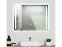 Aica Espejo de baño LED 80×60cm,antivaho,interruptor táctil