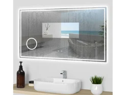 Aica Espejo de baño LED 120×70cm,Bluetooth,3×lupa