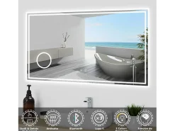 Aica Espejo de baño LED 120×70cm,Bluetooth,3×lupa