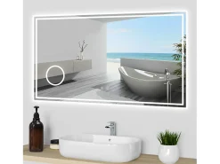 Aica Espejo de baño LED 120×70cm,Bluetooth,3×lupa