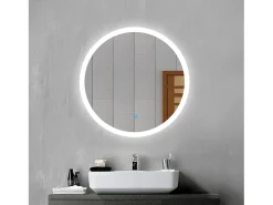 Aica Espejo de baño LED redondo 60cm,interruptor táctil,antivaho
