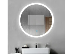 Aica Espejo de baño LED redondo 60cm,interruptor táctil,antivaho