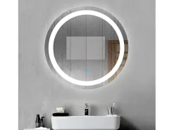 Aica Espejo de baño LED redondo 60cm,antivaho,interruptor táctil