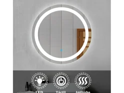 Aica Espejo de baño LED redondo 60cm,antivaho,interruptor táctil