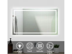 Aica Espejo de baño LED sin cobre 120×80cm,antivaho,interruptor táctil