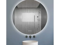 Aica Espejo de baño redondo LED 70×70cm, antivaho, luz tricolor regulable, función memoria